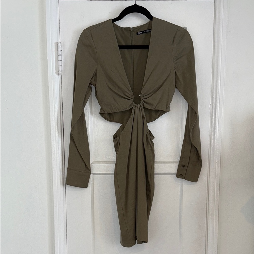 Zara Khaki Long Sleeve Dress